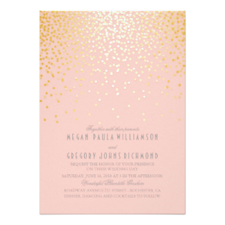 blush pink and gold confetti wedding 13 cm x 18 cm invitation card