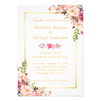 Elegant Floral Chic Gold White Formal Wedding 13 Cm X 18 Cm Invitation Card