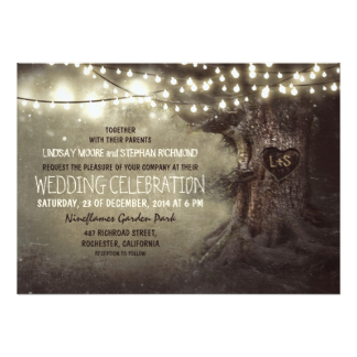 old carved tree twinkle lights rustic wedding 13 cm x 18 cm invitation card