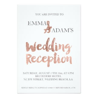 Rose gold typography wedding reception faux foil 2 13 cm x 18 cm invitation card