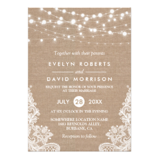 Rustic Country Burlap String Lights Lace Wedding 13 Cm X 18 Cm Invitation Card