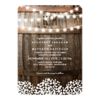 RUSTIC COUNTRY WEDDING | STRING OF LIGHTS 13 CM X 18 CM INVITATION CARD