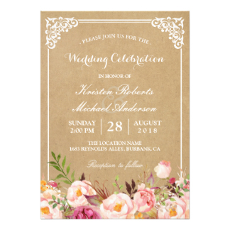 Rustic Floral Frame Kraft | Wedding Celebration 13 Cm X 18 Cm Invitation Card