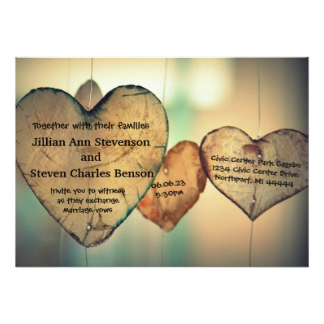 Rustic Wood  Hearts - Wedding Invitation