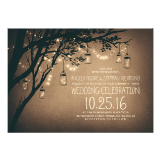 string of lights mason jars vintage wedding 13 cm x 18 cm invitation card