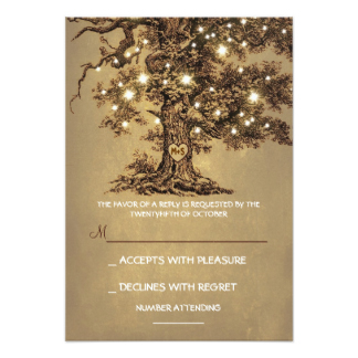 Twinkle Lights Tree Rustic Wedding RSVP card 9 Cm X 13 Cm Invitation Card