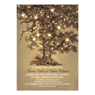 Vintage String Lights Tree Rustic Wedding Invites