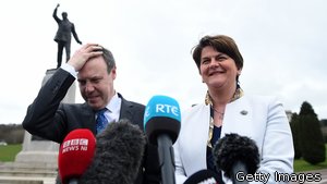 Arlene Foster and Nigel Dodds spoke to reporters at Stormont today