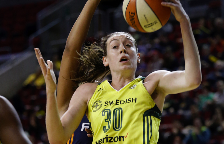Seattle Storm’s Breanna Stewart grabs a rebound against the Connecticut Sun during the first half of a WNBA basketball game Friday, June 24, 2016, in Seattle. (AP Photo/Elaine Thompson)