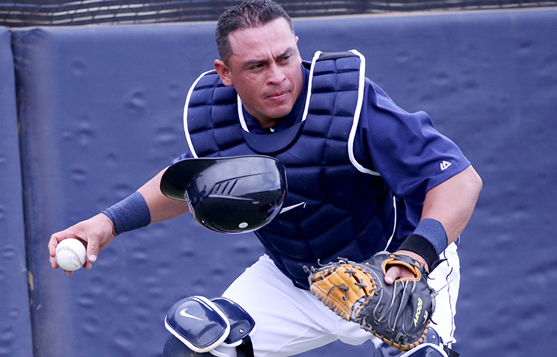 Mariners catcher Carlos Ruiz on the fourth day of spring training, Friday, Feb. 17, 2017, in Peoria, Ariz. 