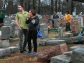 Toppled headstones at the Jewish Chesed Shel Emeth Cemetery near St Louis, Missouri, February 21, 2017.
