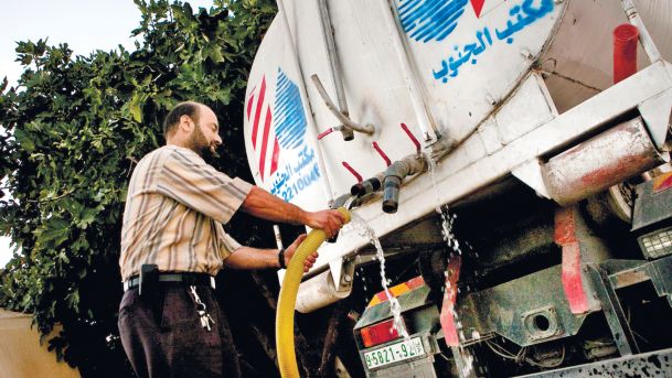 A water tanker in the Palestinian village of Halhul, near Hebron.
