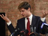 Milo Yiannopoulos holds a press conference in New York on February 21, 2017.
