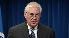 Secretary of State Rex Tillerson makes a statement on issues related to visas and travel, Monday, March 6, 2017, at the ...