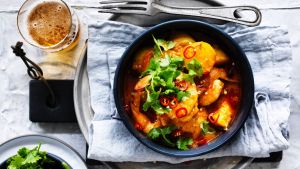 Tagine of prawns, and potatoes.