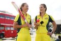 Australia players Meg Lanning and Ellyse Perry at the Women's Ashes schedule launch at Bondi Beach on Tuesday. 