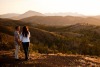 The majestic mountain peaks as the sun sets over the ranges.