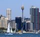 SYDNEY, AUSTRALIA - OCTOBER 15: The changing Sydney skyline looking towards the city from Greenwich to Barangaroo and ...