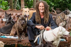 Martin McKenna with his dogs (front from left) Boy and Snowy and (back row) Farouk, Piglet, Fergus and Sean at his ...