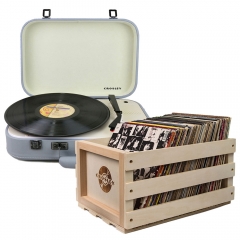 Crosley Coupe Turntable Grey + Storage Crate Bundle