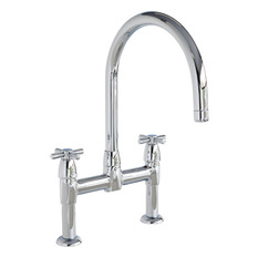 Perrin & Rowe - Perrin & Rowe - Io two hole bench mounted mixer with crossheads & round spout - Kitchen Mixers