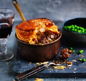 Neil Perry's beef chuck pie with peas. Yes please!