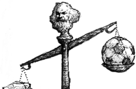 Illustration of scales topped with Karl Marx's head.