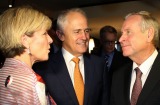 Prime Minister Malcolm Turnbull with Julie Bishop and Premier Colin Barnett.