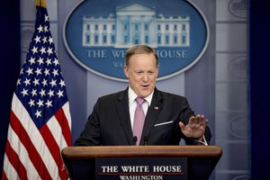 White House press secretary Sean Spicer talks to the media during the daily press briefing at the White House in Washington, Friday, March 10, 2017.