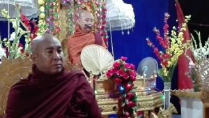 Monk Wirathu in Myanmar protesting free speech for Lynsey Murdoch's monk story. Photo:?Facebook/ Myint Zaw