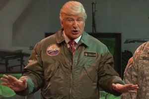 Alec Baldwin mocking President Trump, alongside SNL regular Kenan Thompson.