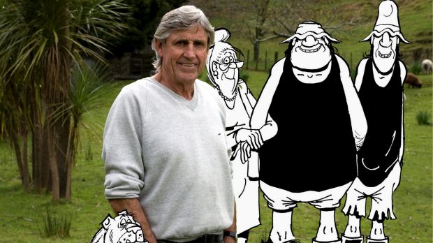 Footrot Flats cartoonist Murray Ball with his characters.