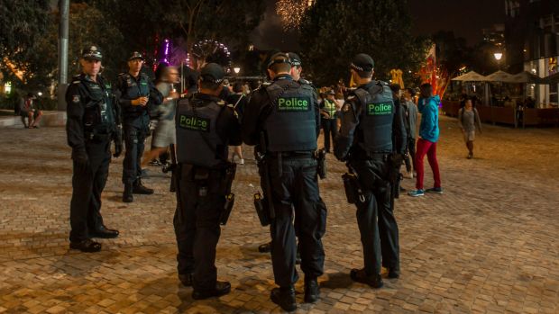 There were almost as many police as festival-goers at Federation Square on Saturday night.