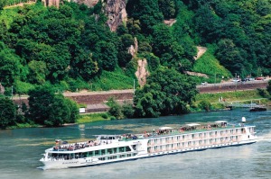 A Scenic ship on the Rhine Gorge in Germany. 