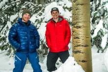 (Chris Detrick  |  The Salt Lake Tribune)   Sam Kapacinskas and Jake Thelen pose for a portrait at Snowbird Resort Tuesday February 28, 2017. 