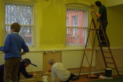 Volunteers painting the library annexe