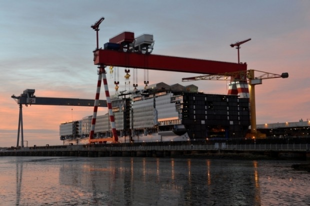 Symphony of the Seas, Royal Caribbean's newest Oasis-class ship, under construction at the STX shipyard in France. The ...