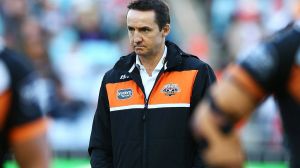 SYDNEY, AUSTRALIA - JULY 24: Tigers coach Jason Taylor is pictured before the round 20 NRL match between the St George ...