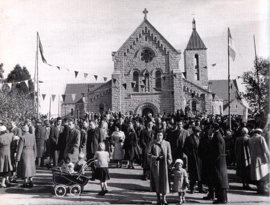 Parishioners leaving Mass at St. Canice's Church in Finglas, 1950s