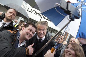 Firebrand anti-Islam lawmaker Geert Wilders poses for a picture during a campaign stop in Breda, Netherlands, Wednesday, March 8, 2017.