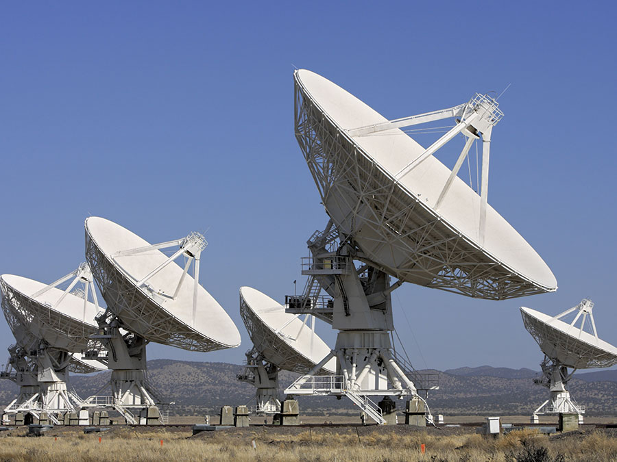 The Expanded Very Large Array (EVLA) is a network of 27 radio telescopes in New Mexico. The individual dishes are electronically linked to create a very powerful instrument.