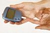 Self-testing glucose meter for measuring blood glucose levels in patients with diabetes mellitus.