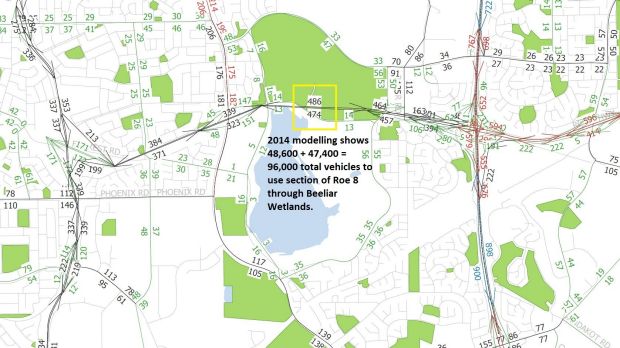 2014 modelling shows 96,000 vehicles to use wetlands section of Roe 8.