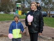 Kahlin and Jayida enjoying free fairy floss.