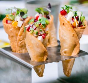 "Arabian tacos" with slow-cooked lamb, tomato, cucumber and coriander mayonnaise at Souk.