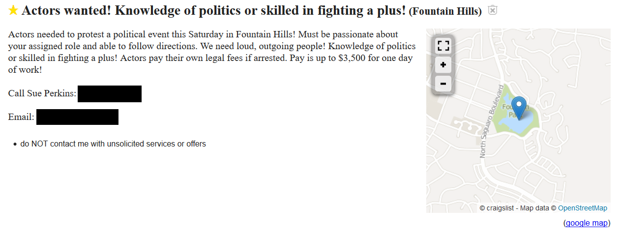 Craigslist ad for Donald Trump protesters