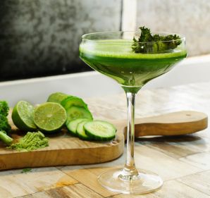 A green cocktail, part of the healthy alcohol movement.