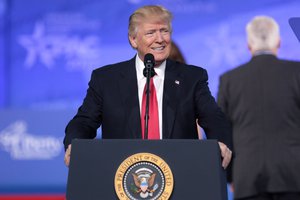 President of the United States Donald Trump speaking at the 2017 Conservative Political Action Conference (CPAC) in National Harbor, Maryland, 24 February 2017