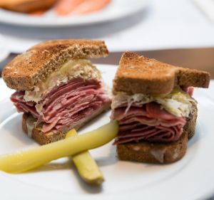 Great for lunch: the rye bread Reuben sandwich with  corned beef, pickled cabbage and swiss cheese.