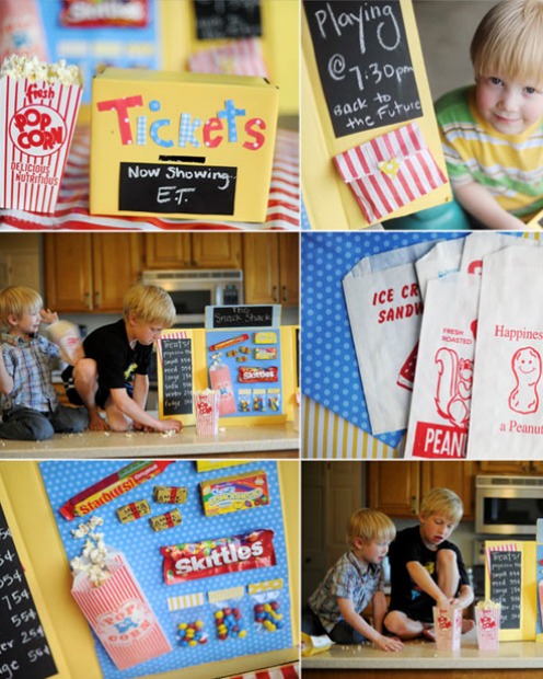 <b>Movie night</b><br> Create a ticket booth and snack bar for playtime before watching a movie as a family. (Found on ...